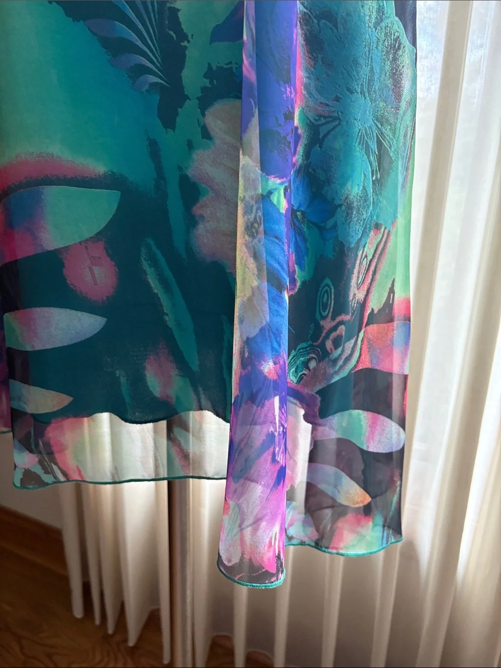 Bisou Bisou one shoulder watercolor abstract flowy mini dress kimono sleeve 10